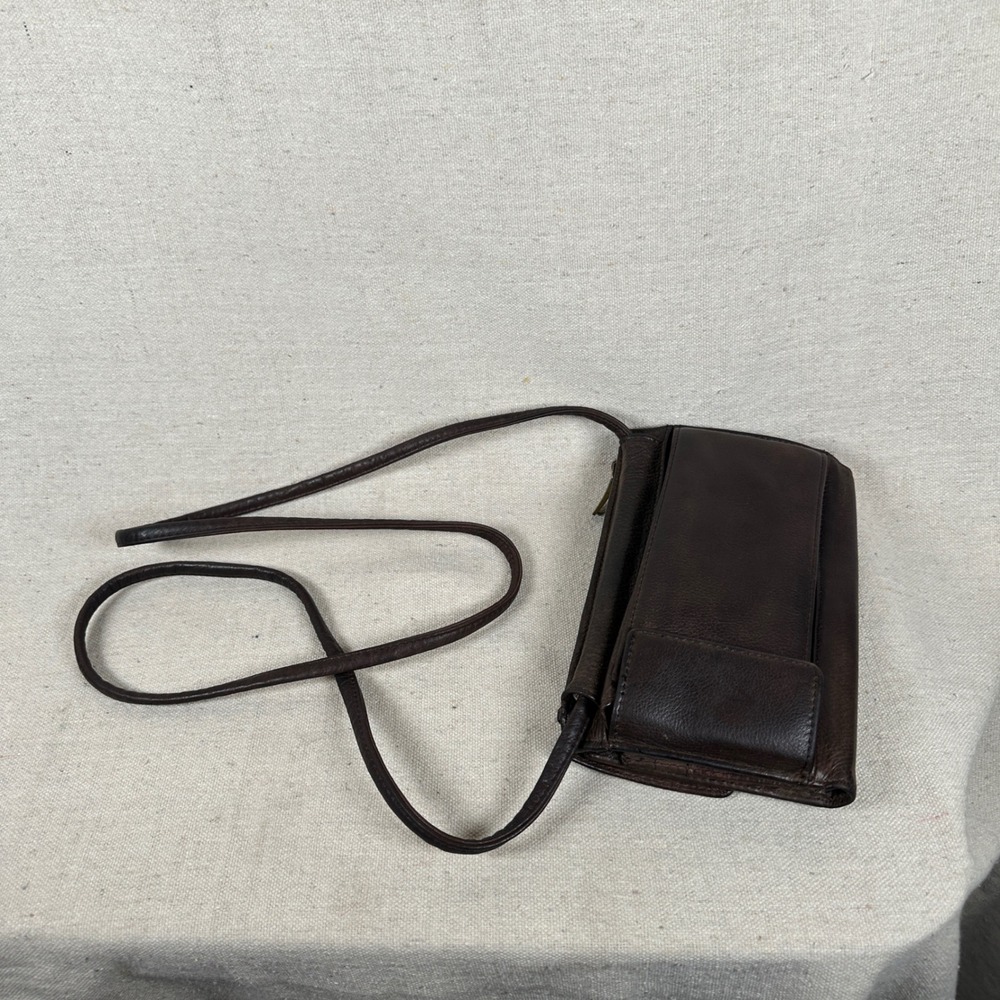 Fossil Vintage Dark Brown Leather Crossbody Wallet Organiser Bag Purse 90s Mini - Picture 2 of 10